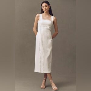 Anthropologie BHLDN Sleeveless Square-Neck Scallop-Trim Slim Midi Dress NWT M